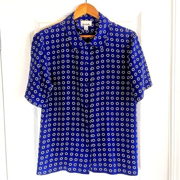 Vintage Mark Shale Circle Print Short Sleeve Silk Shirt - Picture 1 of 4